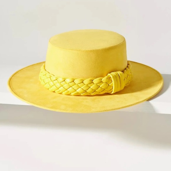 ASN Yellow Sunflower Sunny Braid-Trimmed Boater Hat - Picture 1 of 13